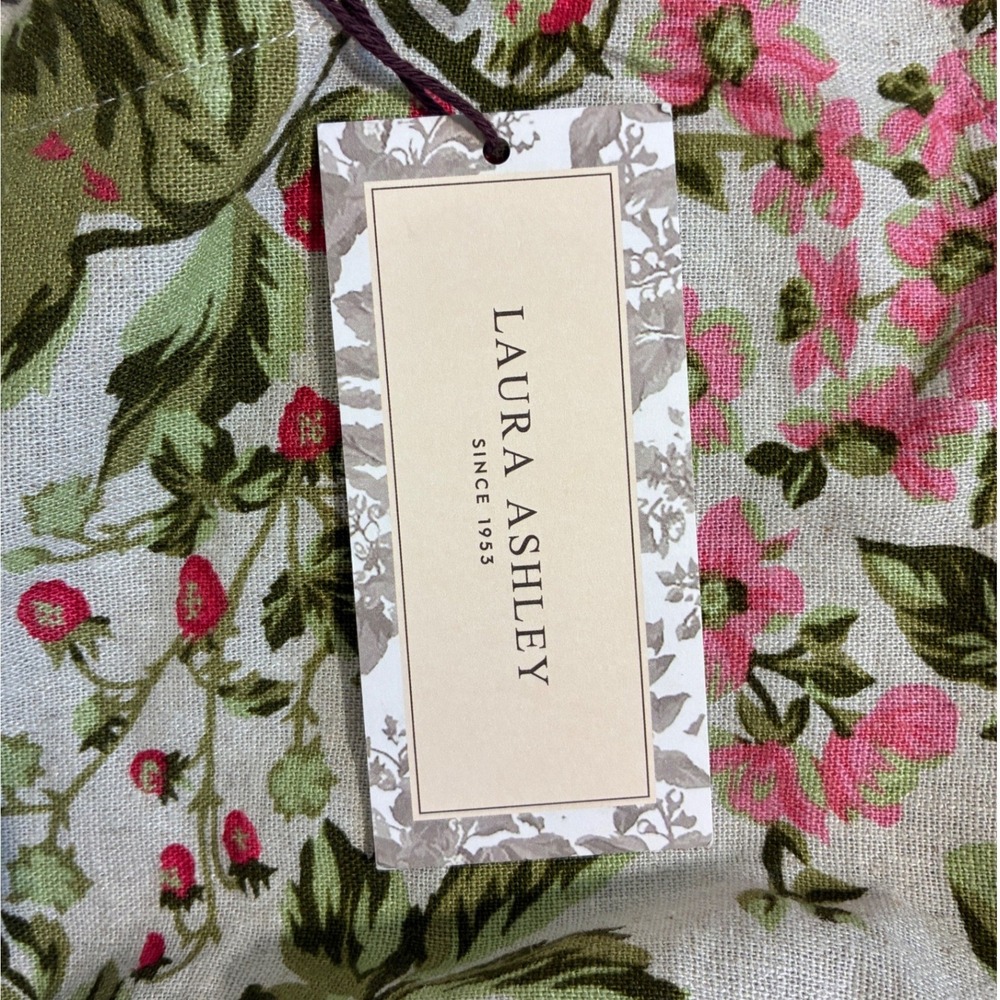 Laura Ashley Linen Blend Floral Shift Dress Scalloped Hem Pink Green M - Picture 6 of 13